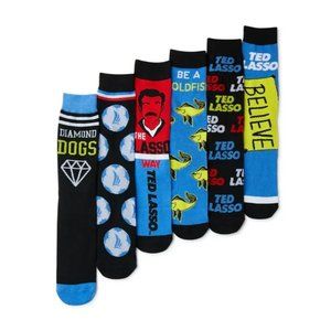 TED LASSO Soccer Football‎ Men's 6 Pack Crew Socks NEW Goldfish 8-12